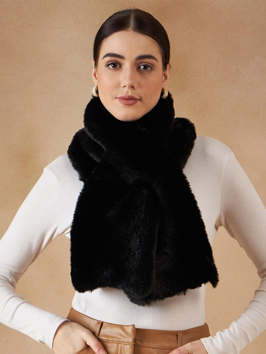 Buy InWeave Black Self Design Acrylic Faux Fur Scarf - Scarves for