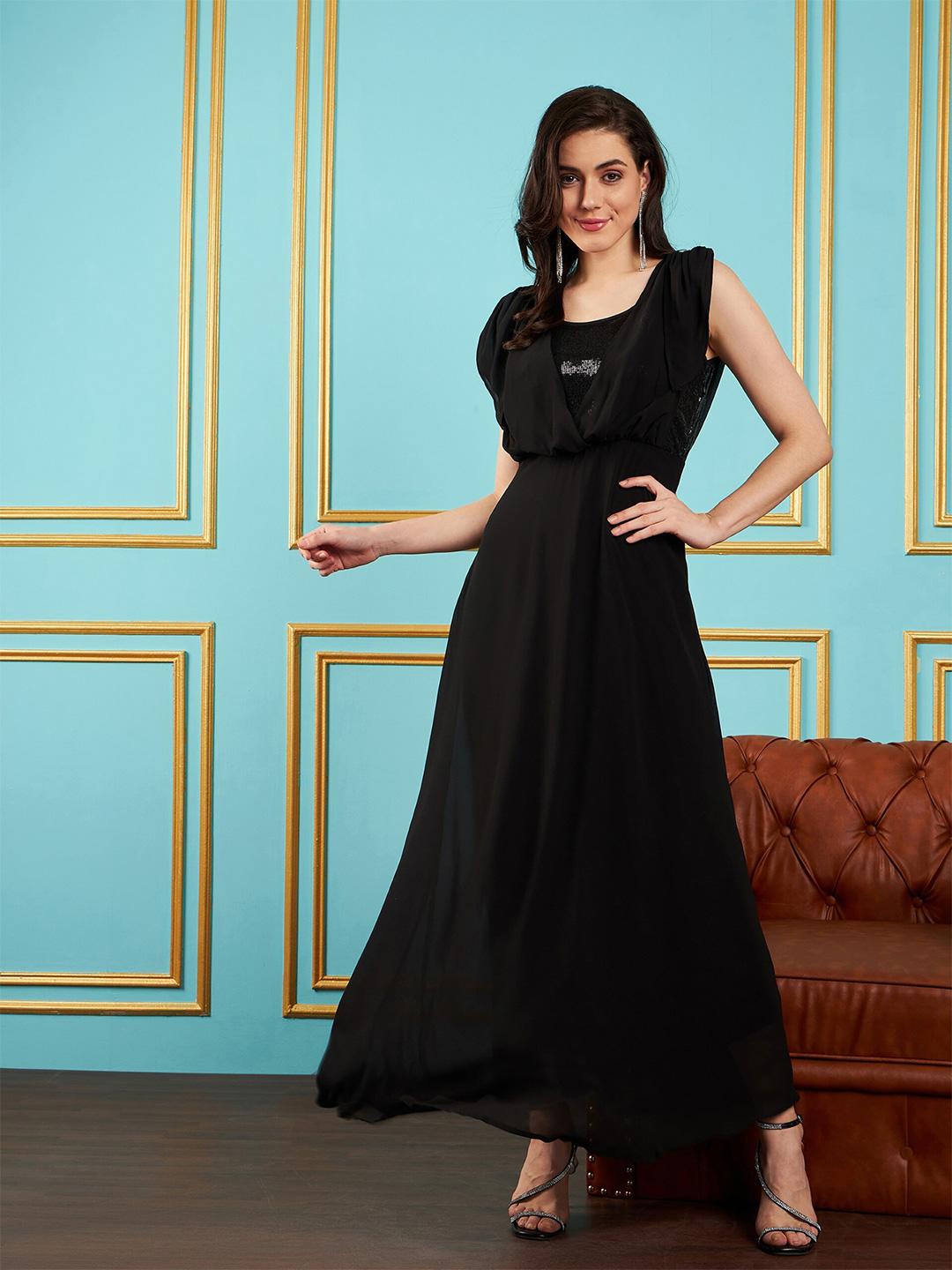 Buy SASSAFRAS Black Sequined Detail Maxi Dress - Dresses for Women