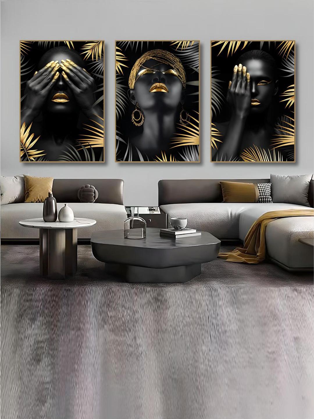 Buy The Art House Pieces Black Gold-Toned Abstract Canvas