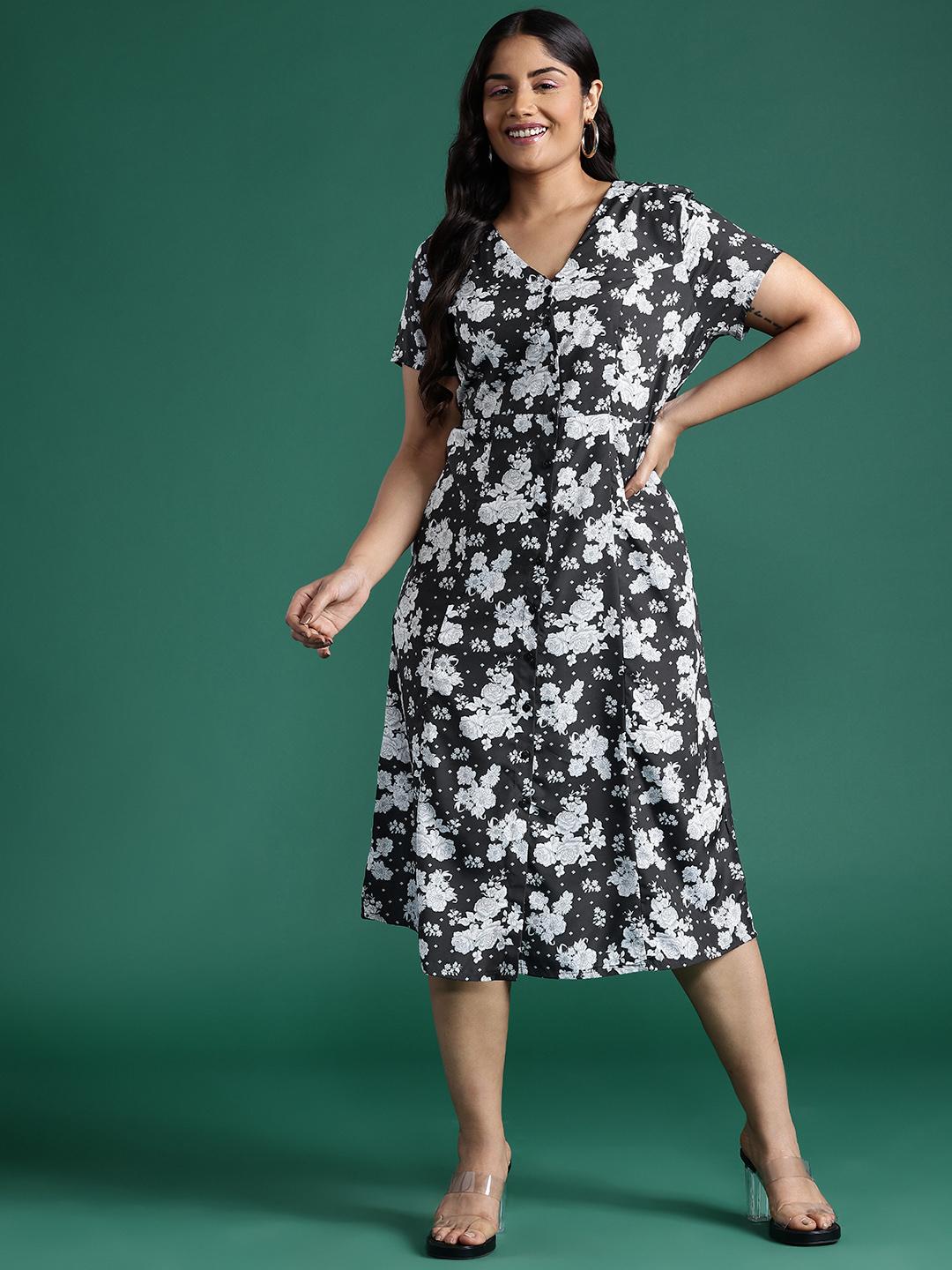 Buy DressBerry Curve Plus Size Floral Print A-Line Midi Dress - Dresses for  Women 25981598 | Myntra