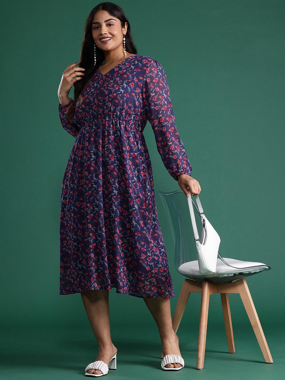 knee length dresses for ladies Plus Size Floral Midi Dress – 2020AVE