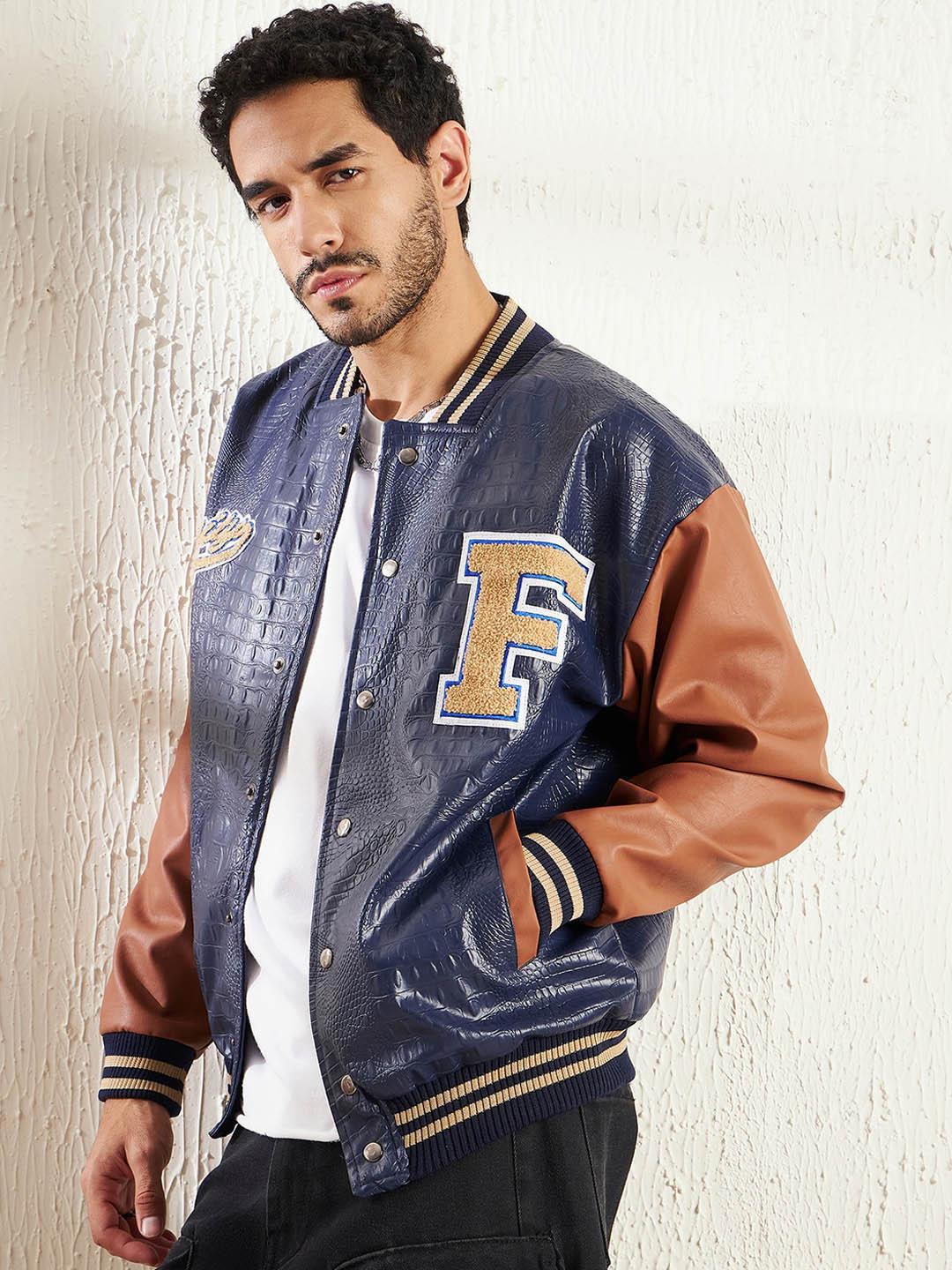 Buy FUGAZEE Typography Printed Stand Collar Varsity Jacket
