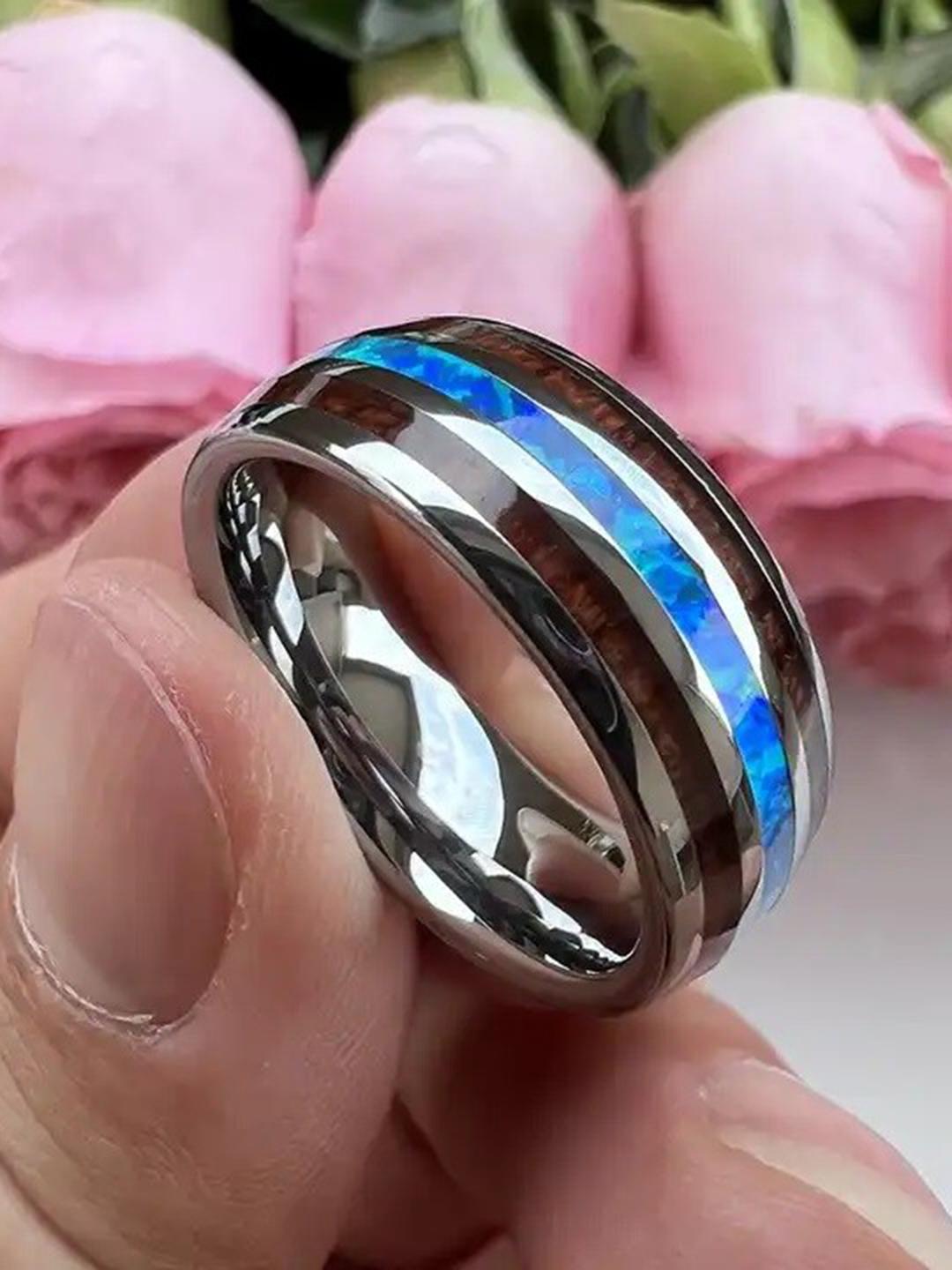 Buy VIEN Men Silver-Plated Opal Finger Ring Ring for Men