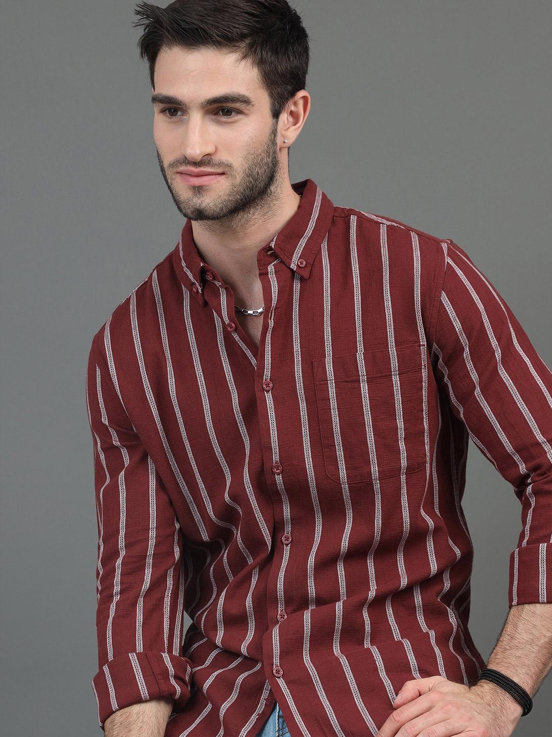 HERE&NOW Striped Slim Fit Cotton Shirt - Image 1