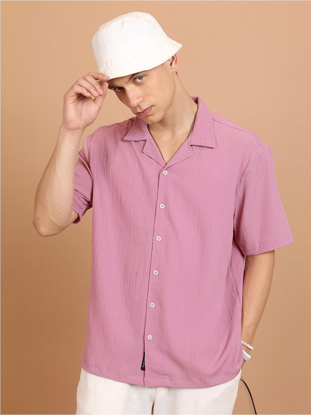 HIGHLANDER Lavender Cuban Collar Casual Shirt - Image 1