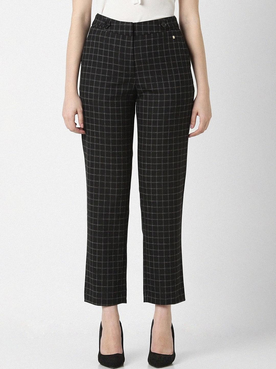 Buy Van Heusen Woman Mid-Rise Checked Trousers - Trousers for