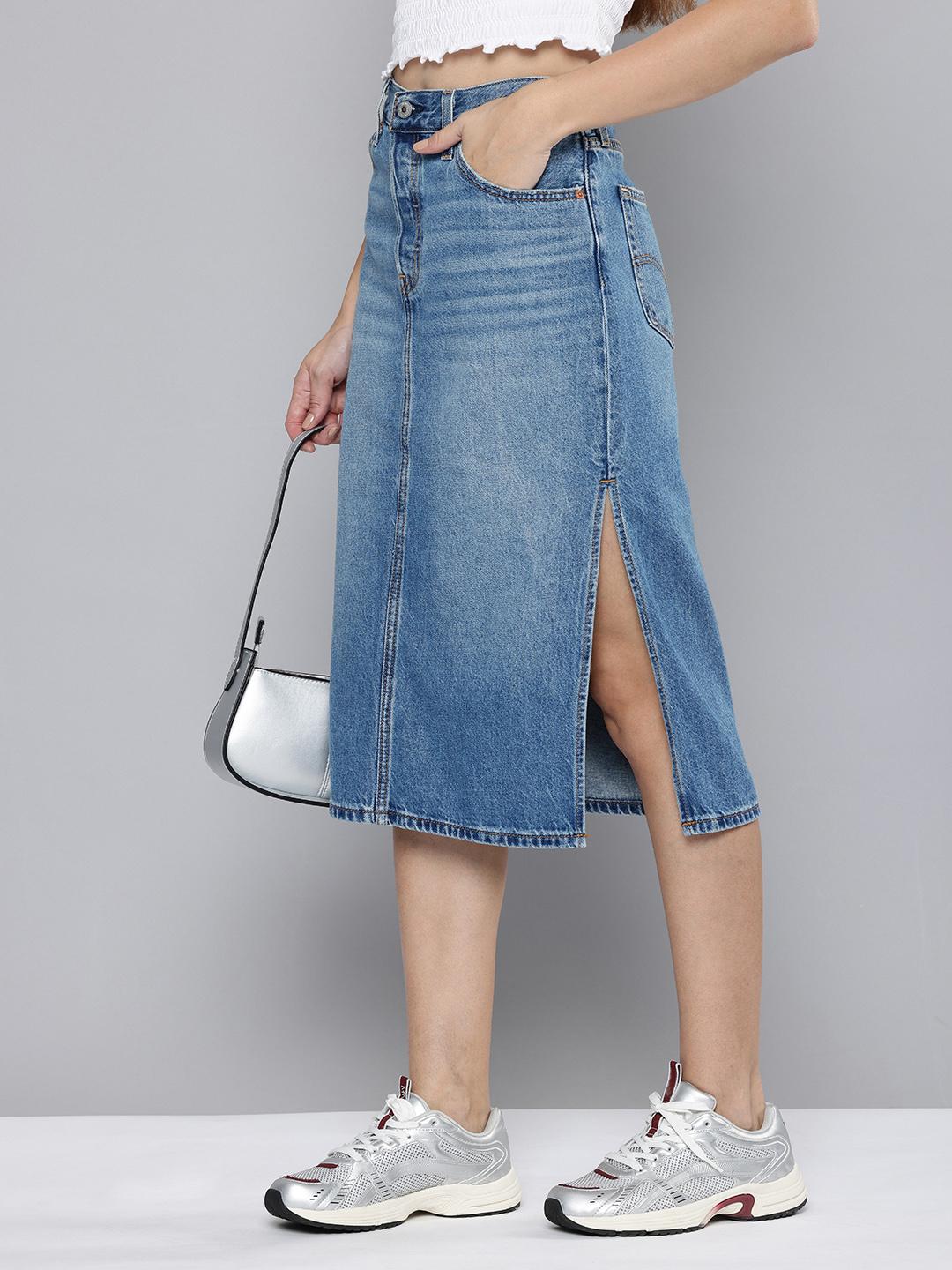 Buy Levis Women High Rise Loose Fit A-line Denim Midi Skirt With