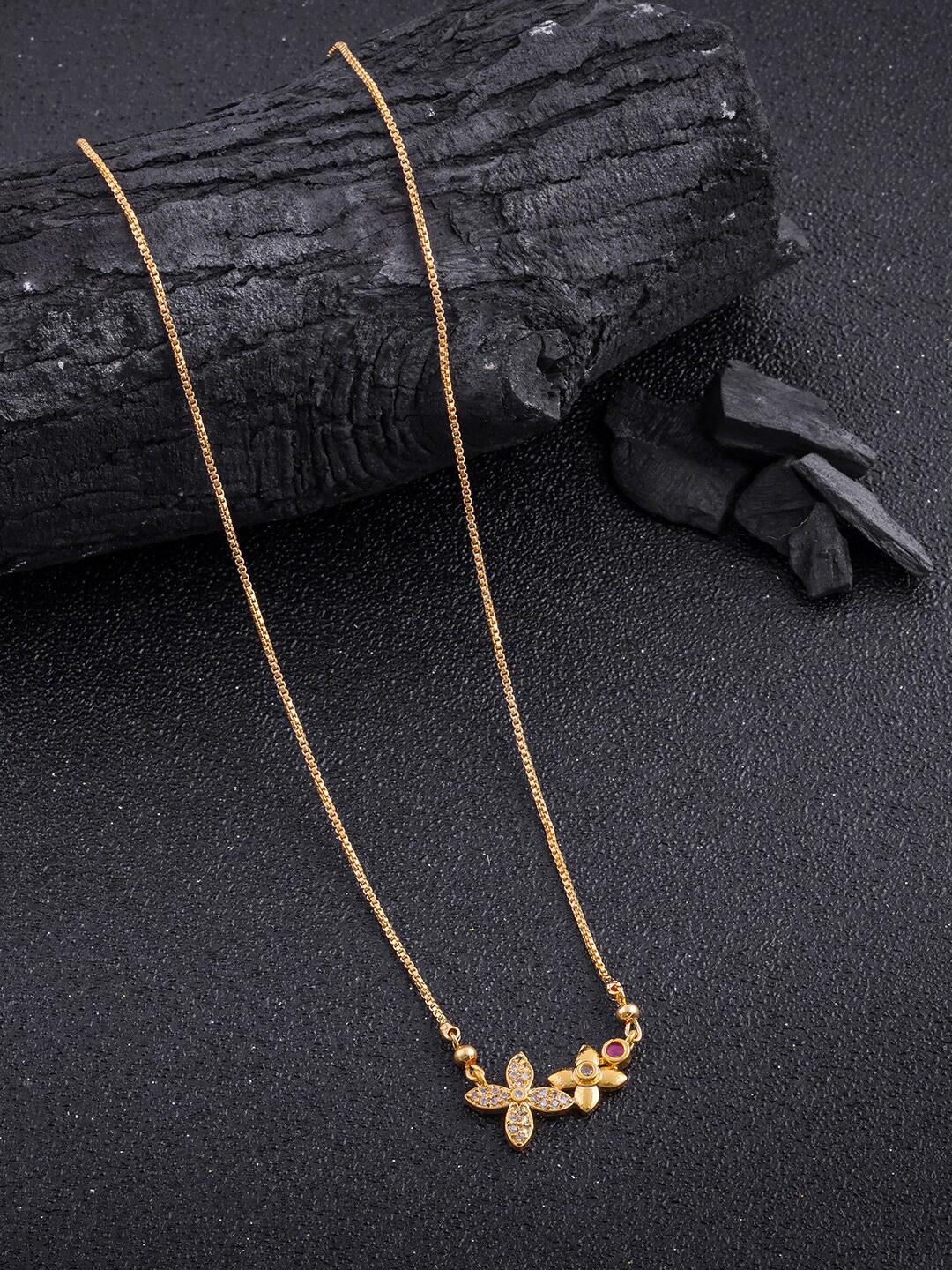 Buy DressBerry Gold Plated Stones Studded Flower shape pendant