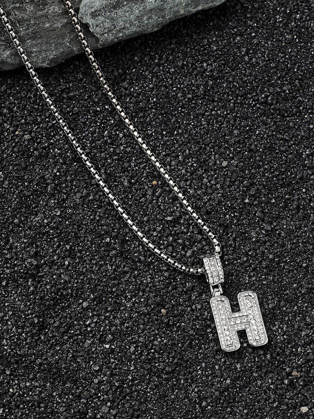 Buy French Accent Men Silver-Plated Embellished H Alphabet Pendant