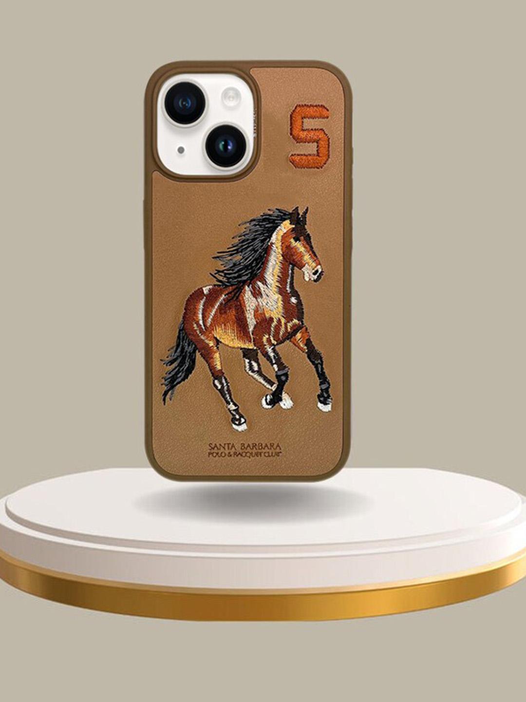 Buy TREEMODA Horse Embroidered iPhone 15 Leather Mobile Back Case
