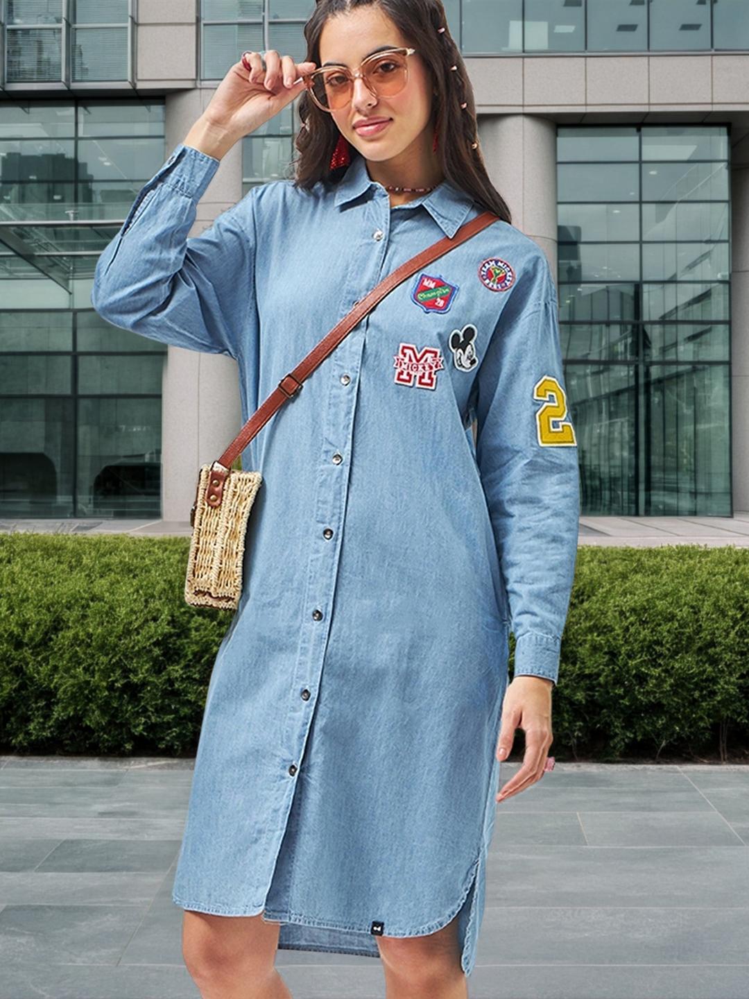 Denim Shirt Button Down Long Shirt Dress Jean Dress For Women
