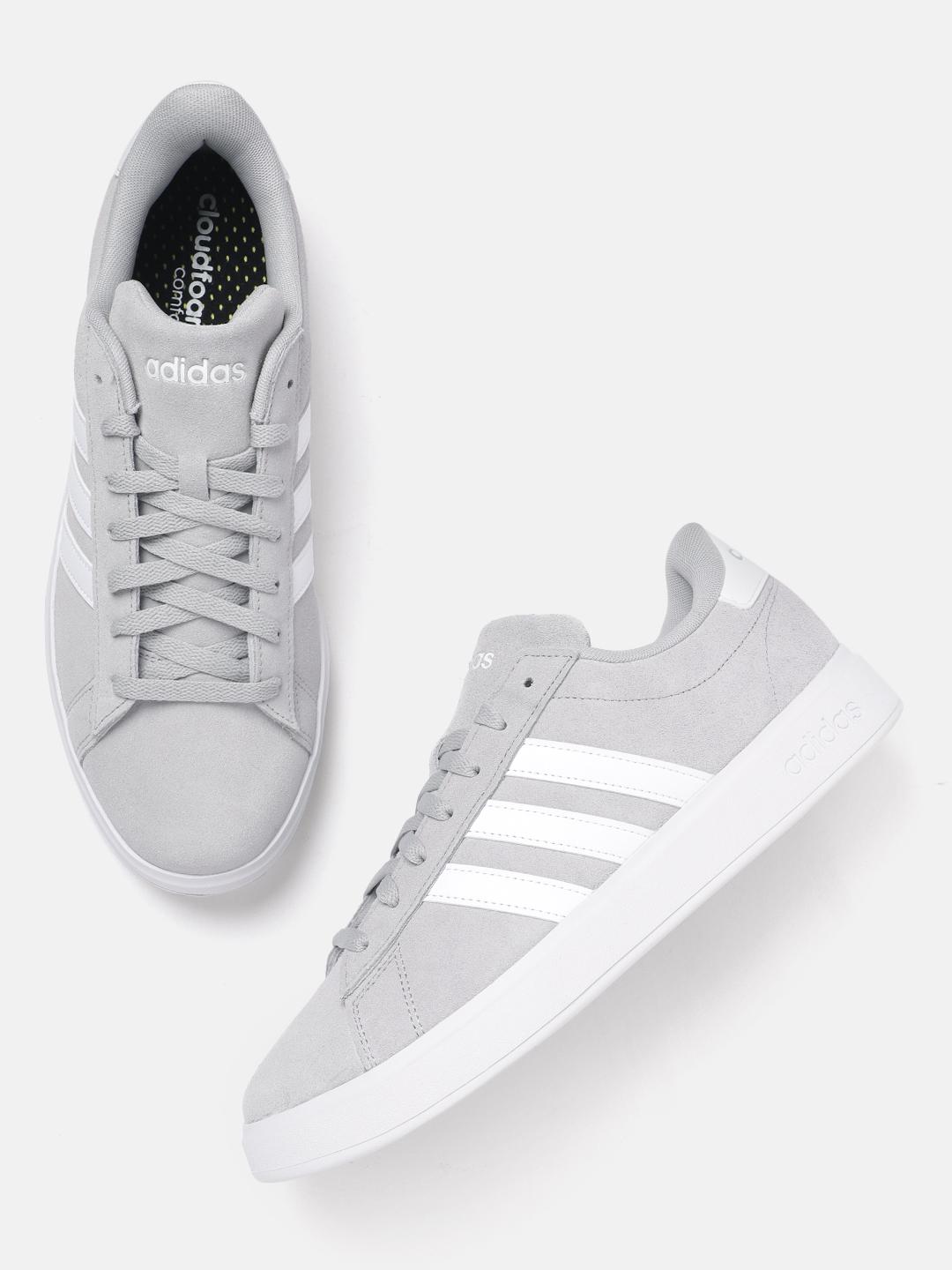 Adidas Mens Gray Leather Sneakers Adidas Originals Leather