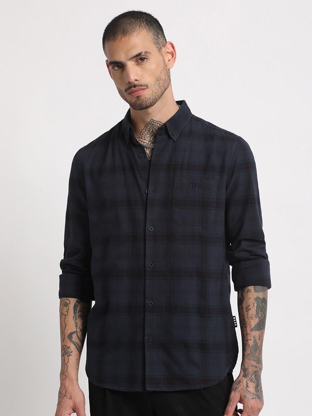 THE BEAR HOUSE Slim Fit Tartan Checked Button-Down Collar Pure Cotton Casual Shirt - Image 1