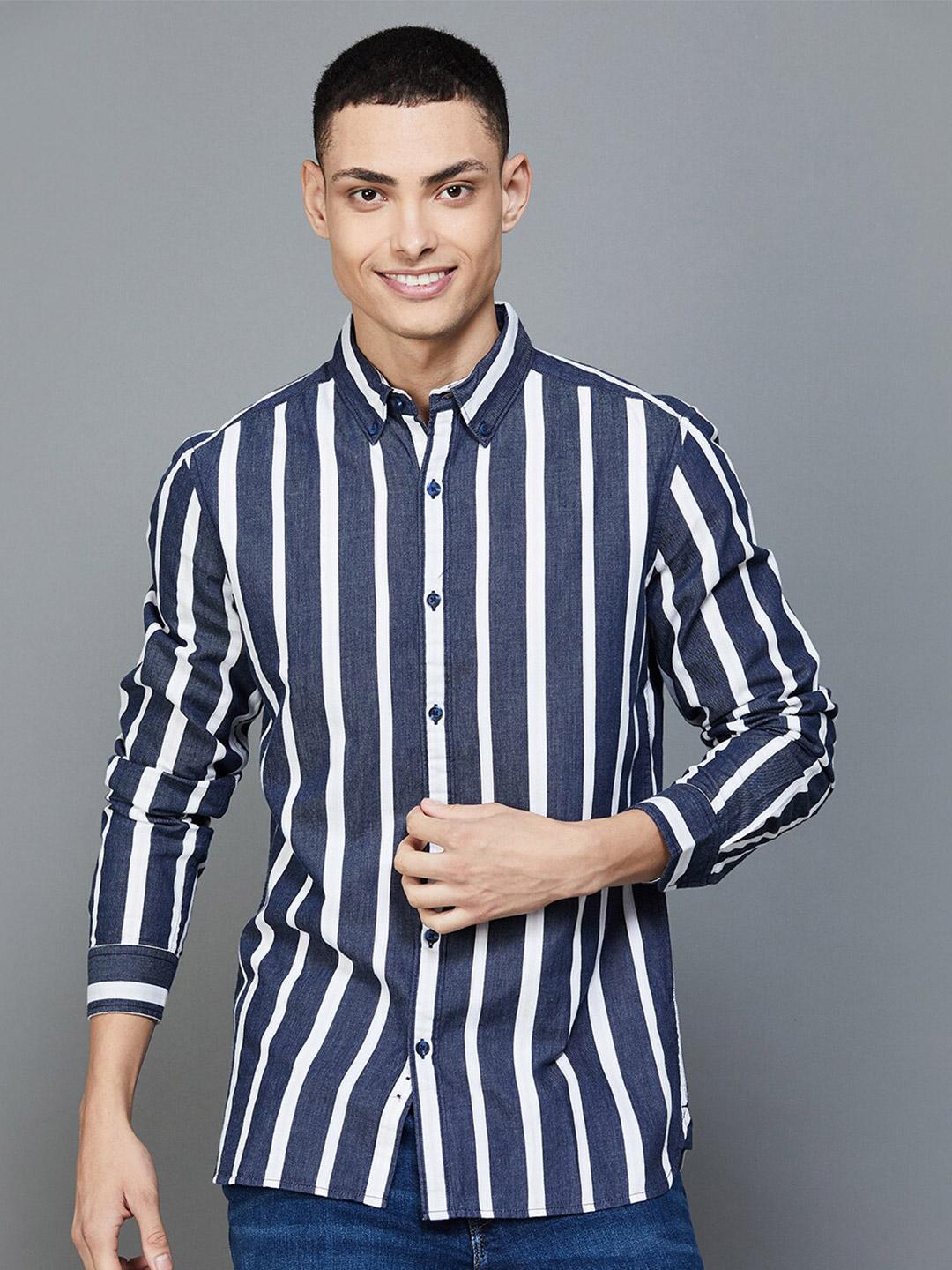 Buy Fame Forever by Lifestyle Button-Down Collar Slim Fit Striped