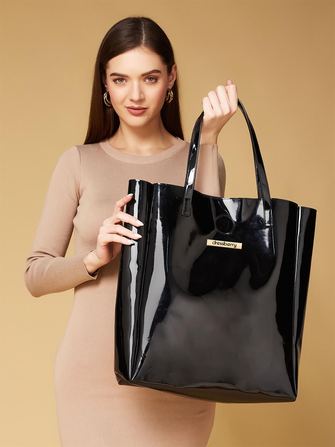 Buy DressBerry Black Structured Oversized Tote Bag Handbags for