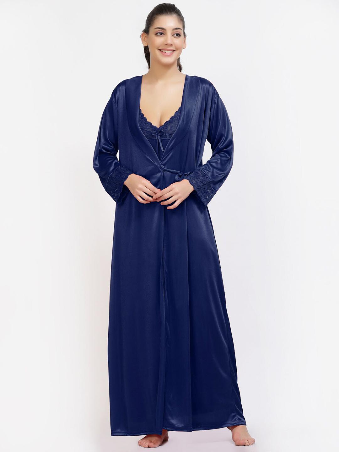 NIGHT KEYS Satin Maxi Nightdress with Robe & Lingerie Set