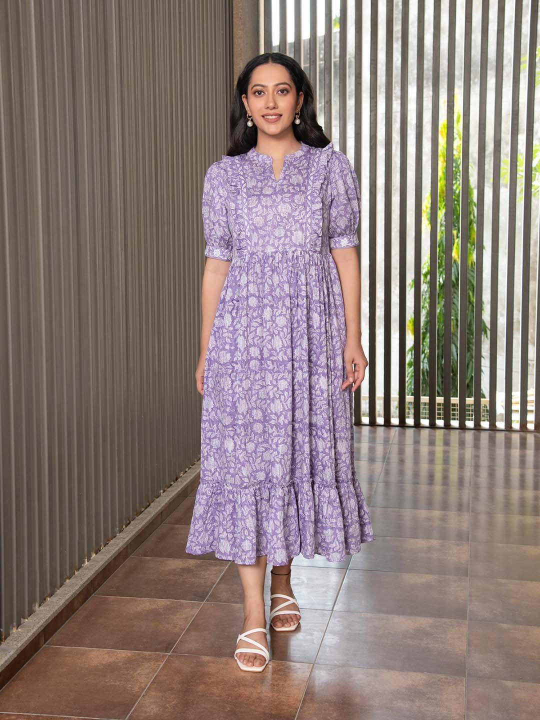 Buy Mulmul Floral Printed Cotton Fit & Flare Dress - Dresses for
