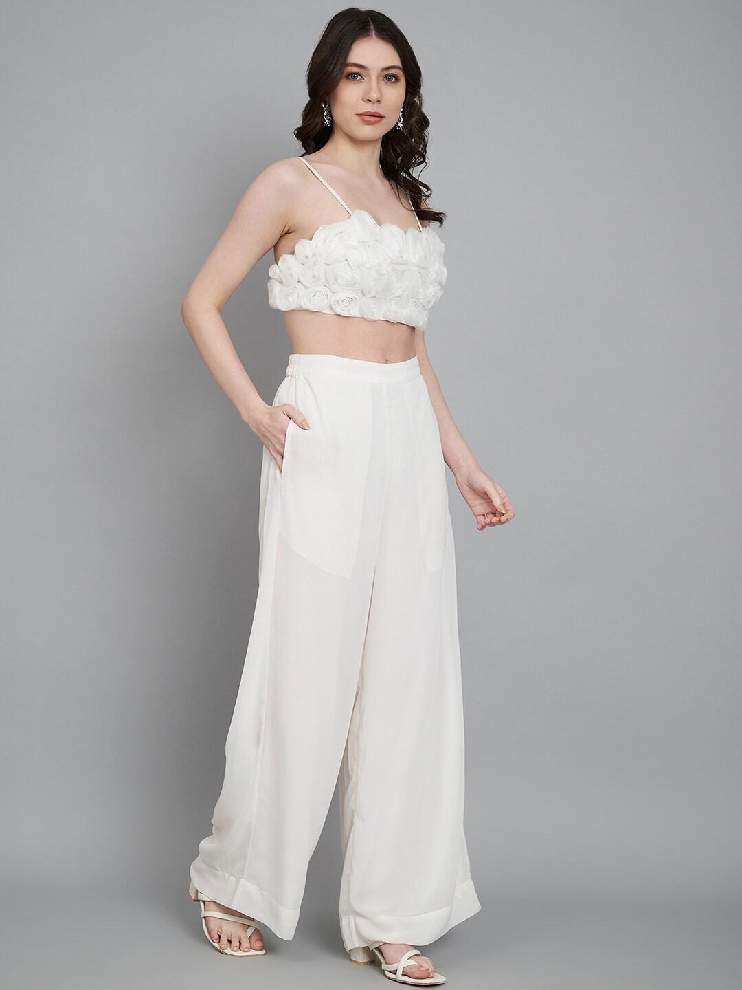 Buy Amagyaa 3D Rose Work Crop Top With Flared Palazzos - Co-Ords