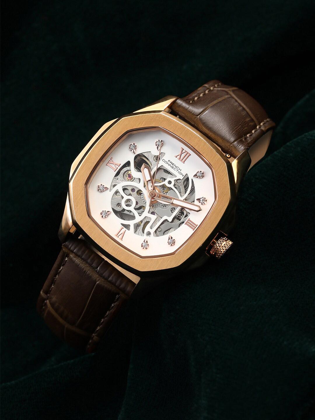Buy French Connection Women Skeleton Dial Leather Strap