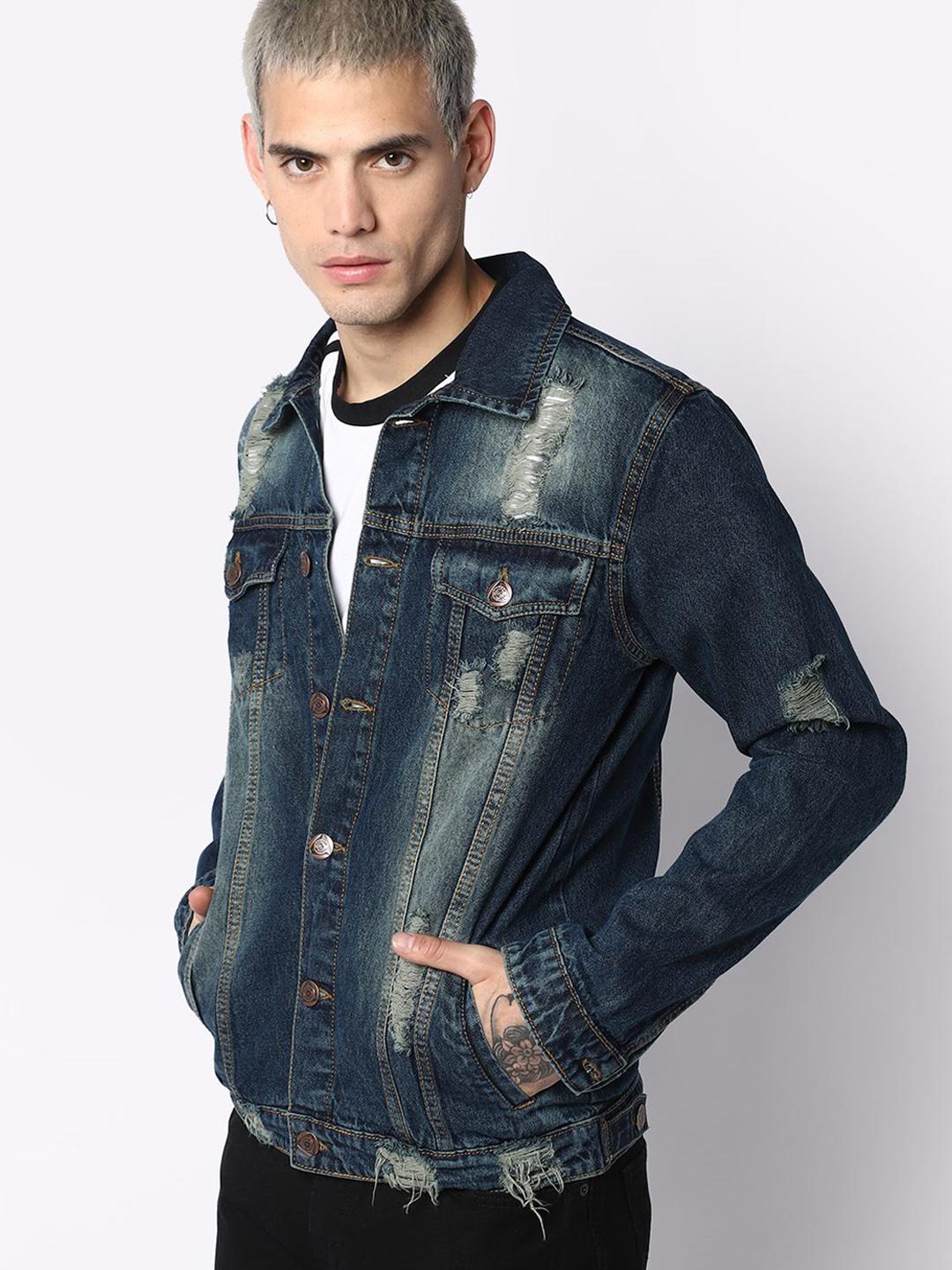 geeks LEATHER COLLER DENIM JACKET