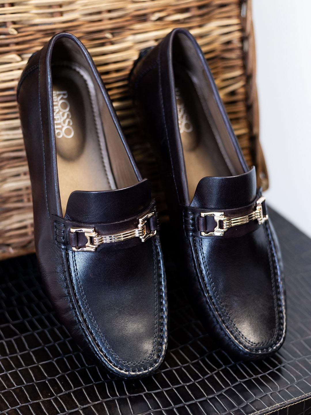 Buy ROSSO BRUNELLO Men Buckle Detail Leather Formal Loafers