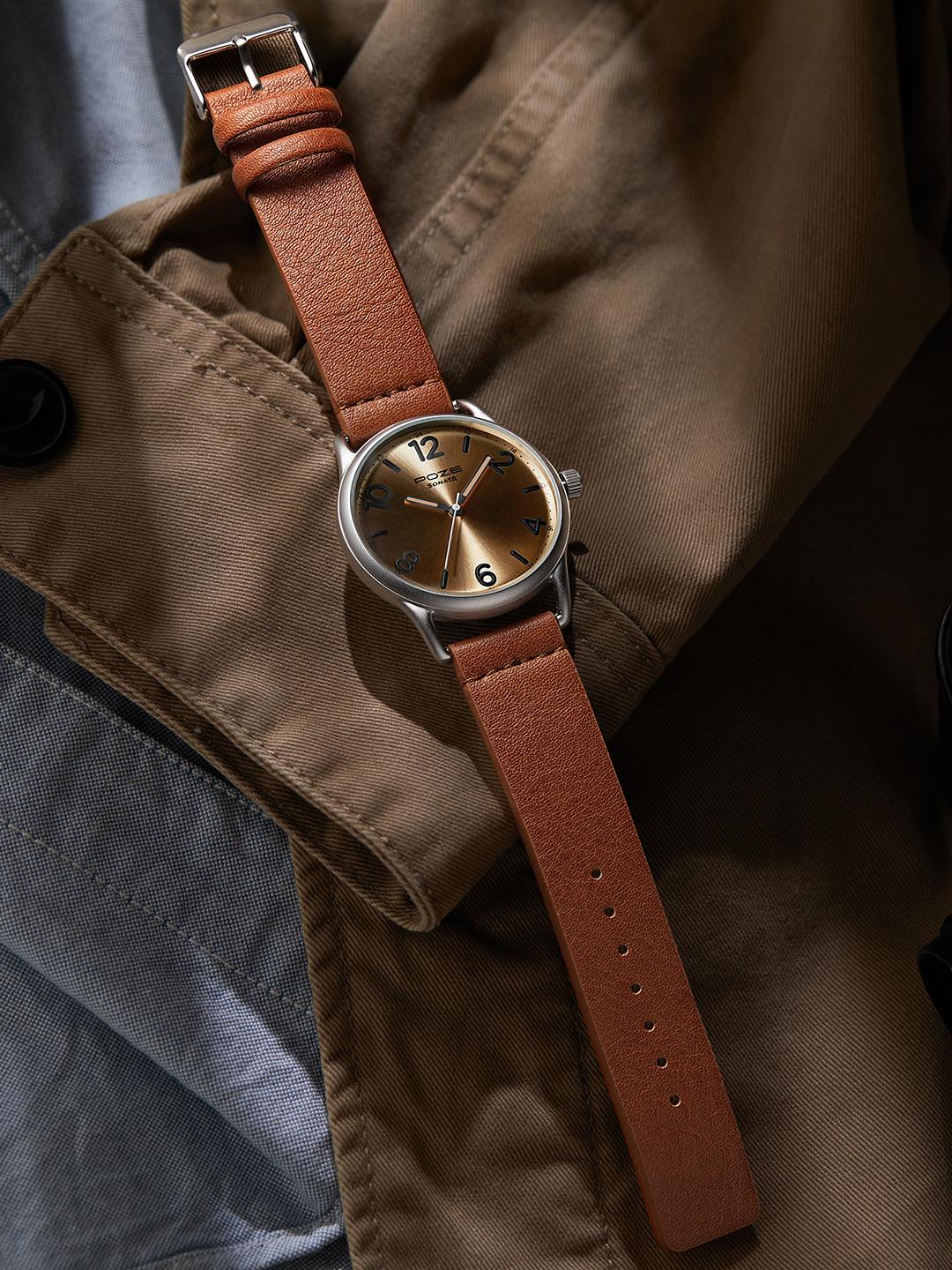 Buy Sonata Poze Men Leather Straps Analogue Watch SP70014SL01W