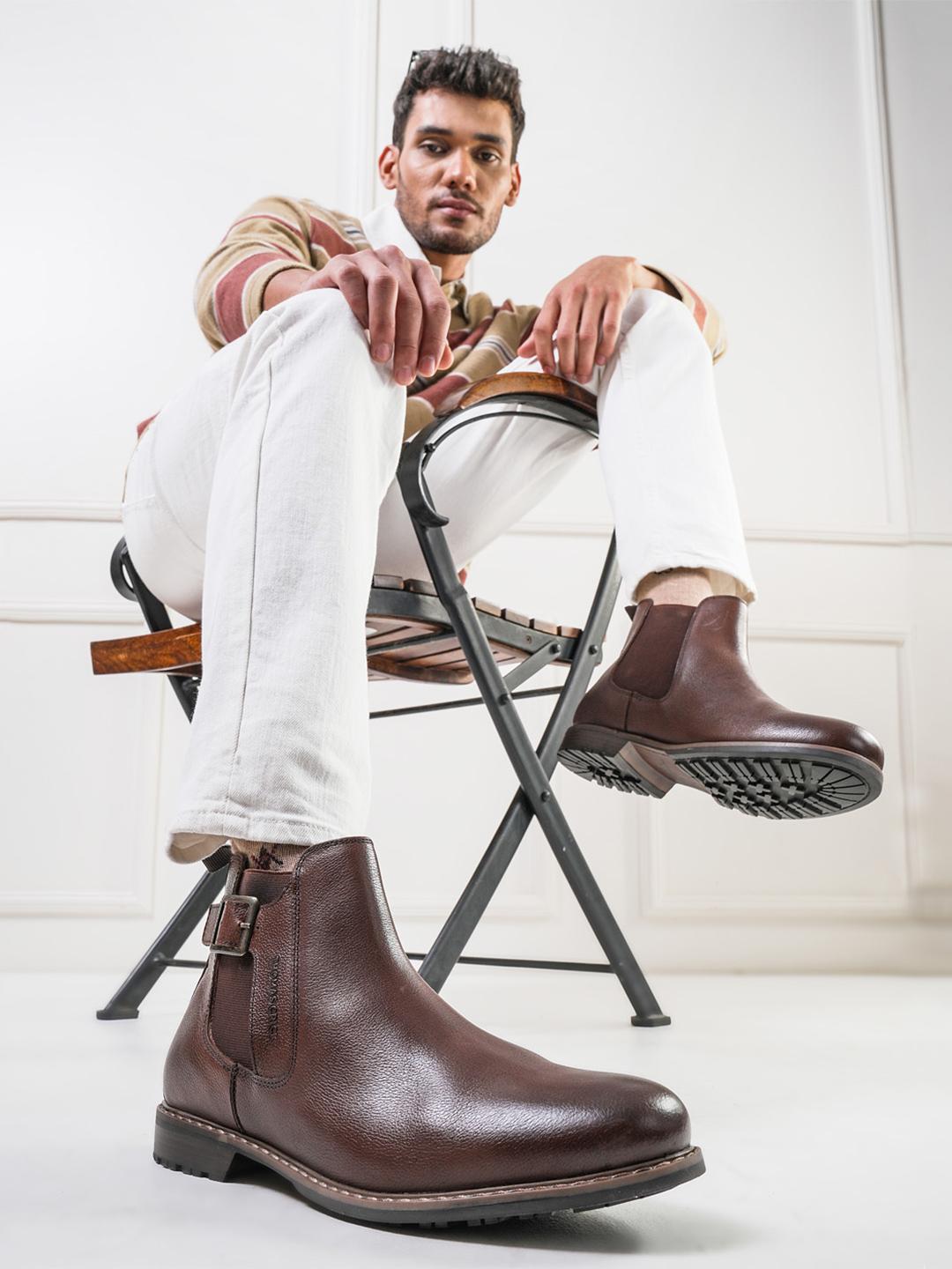 Buy THOMAS CRICK Men Buckle Detail Leather Chelsea Boots Boots