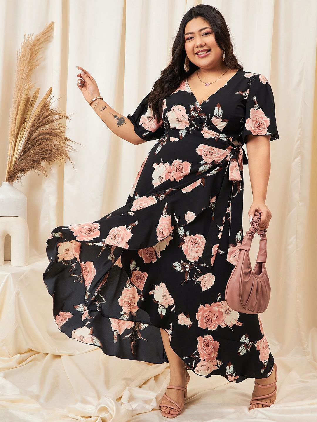 Buy Berrylush Curve Plus Size Floral Printed Flared Sleeve Ruffled