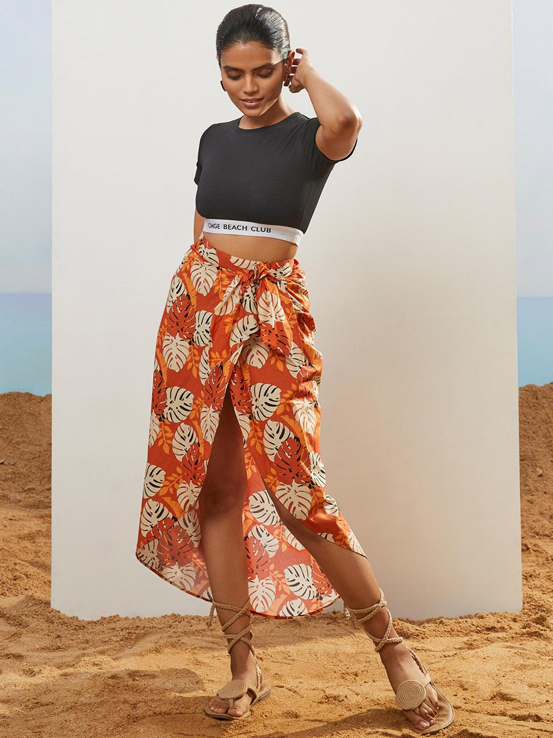Buy CMGE Floral Printed Pure Cotton Wrap Sarong Midi Skirt