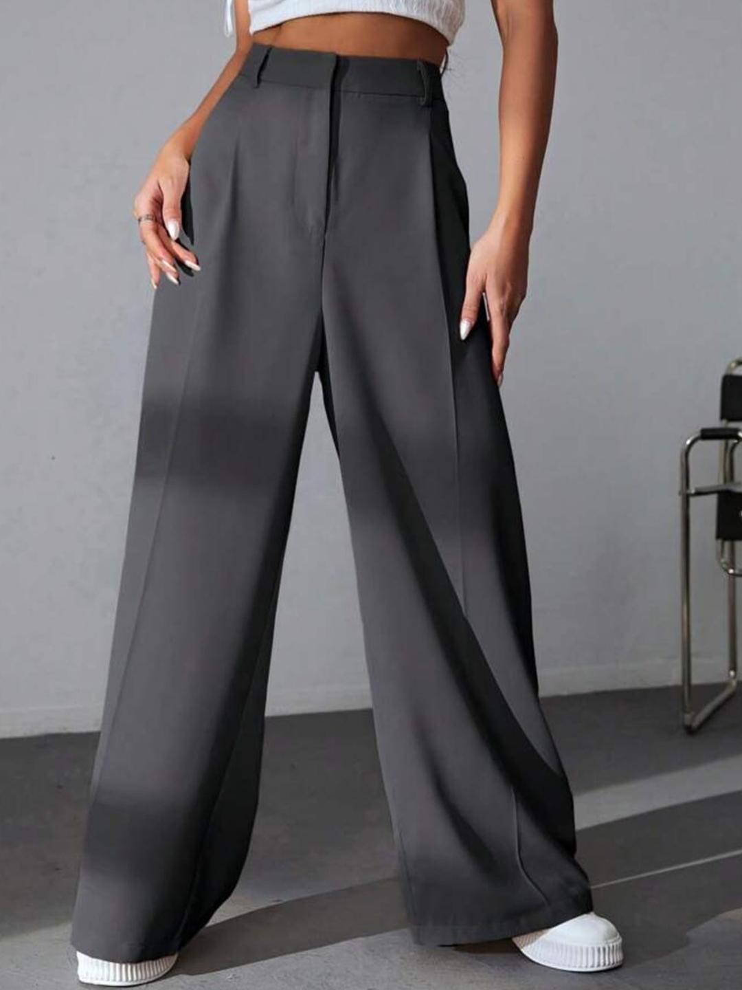 Buy Next One Women High-Rise Pleated Korean Trousers - Trousers Buy Next One Women High-Rise Pleated Korean Trousers - Trousers