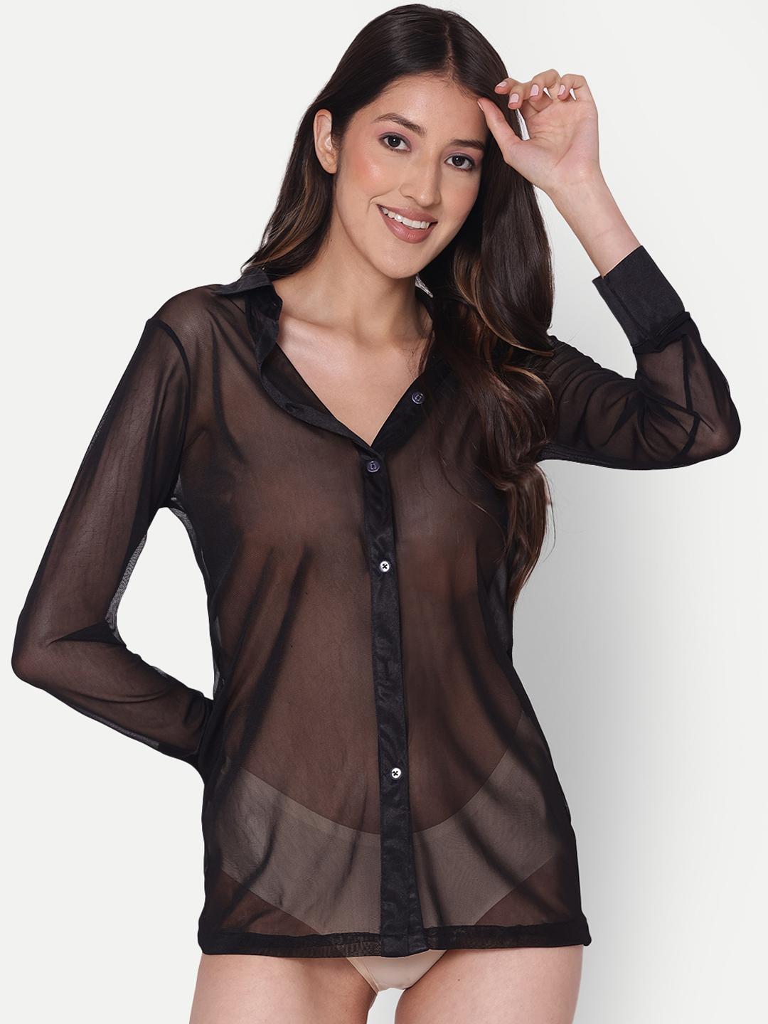 Buy Broiden Spread Collar Sheer Night Shirt Dress Nightdress for