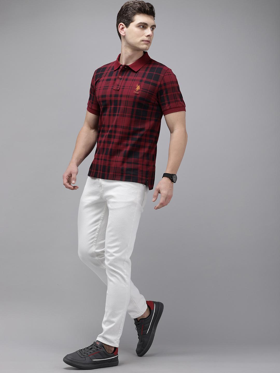 Red Checkered Polo Outfit Outfit Checkered Polo Red And Black Buy Polo Checked Polo Collar Pure  Cotton Slim Fit T