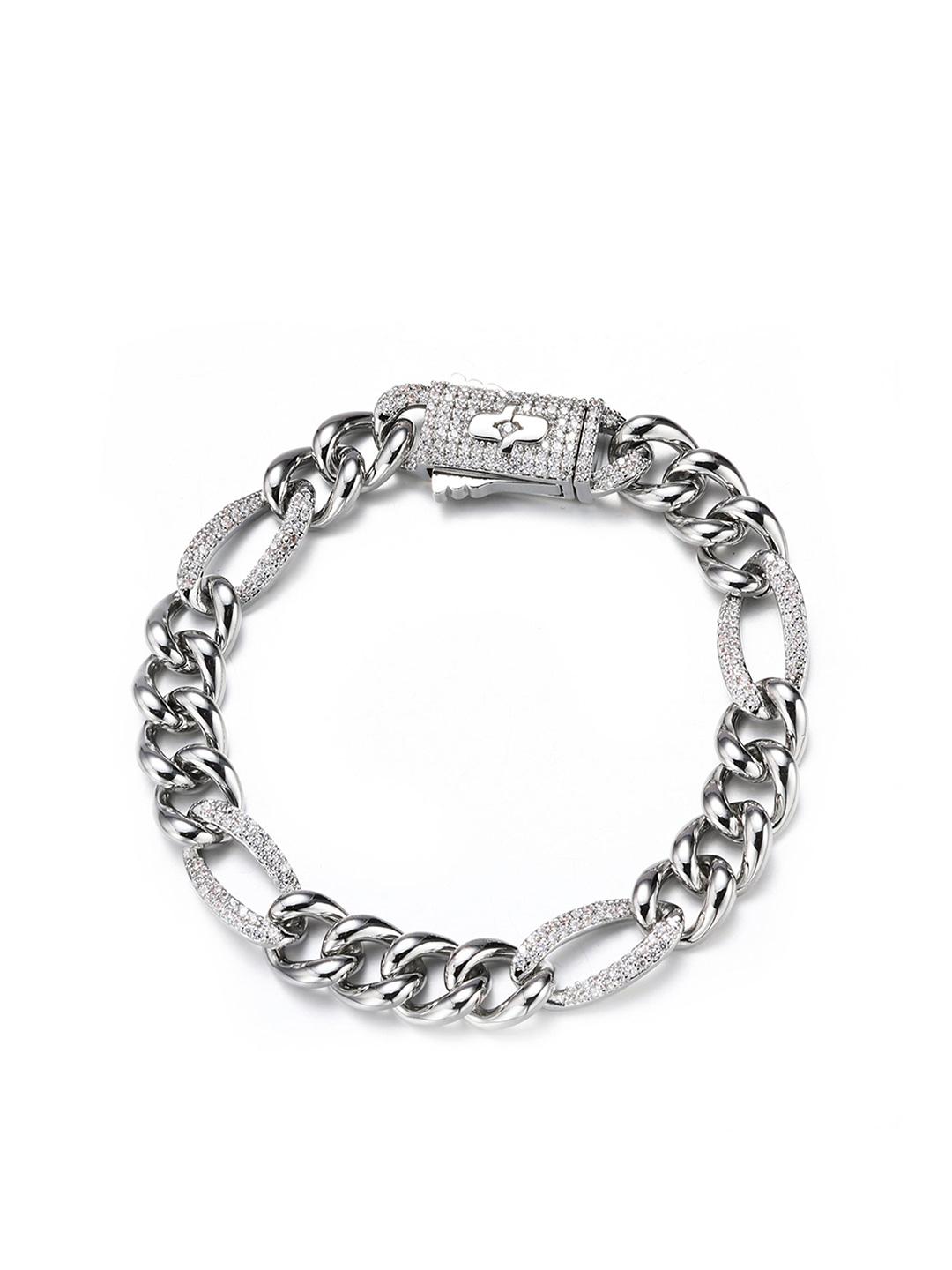 Buy Drip Project Men Cubic Zirconia Rhodium-Plated Link Bracelet