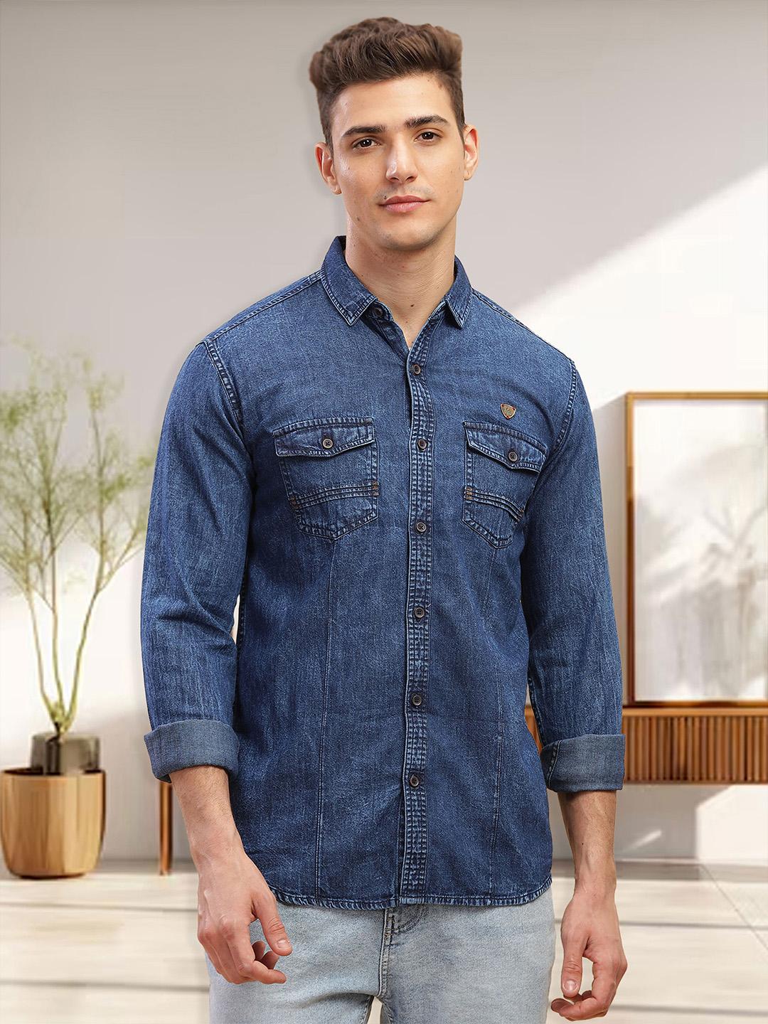Buy Kuons Avenue Smart Spread Collar Double Pocket Denim Casual