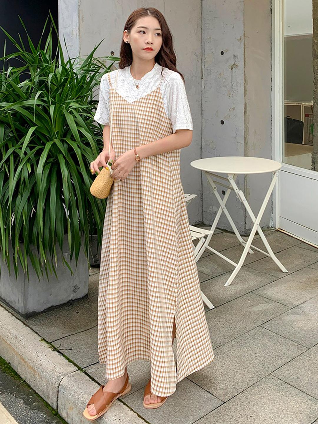 Mサイズ andmary Juni check dress beige Buy JC Mode Checked Pinafore Maxi Dress - Dresses for Women