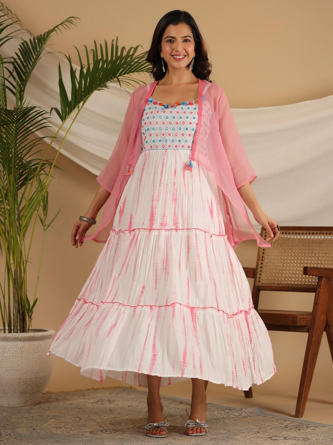 maxi dress with shrug Buy Juniper Pink Tie & Dye Printed Embroidered Tiered Maxi Dress With Shrug  - Dresses for Women 28030416