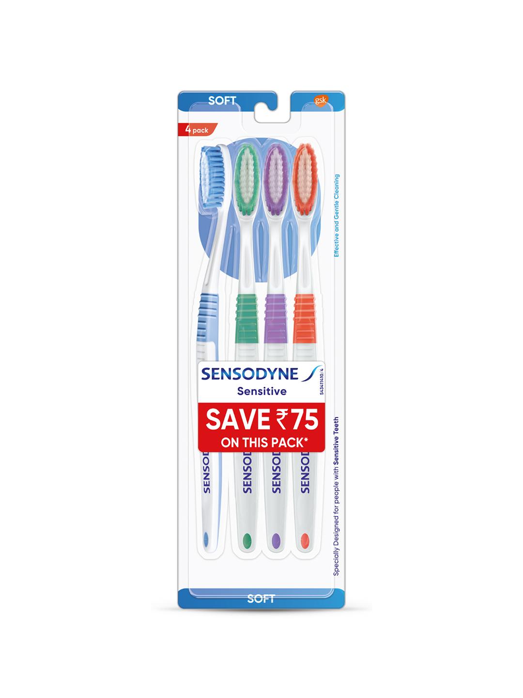 Sensodyne Sensitive 4 Soft Rounded Bristles Tooth Brush Set Pack of 4 - Image 1