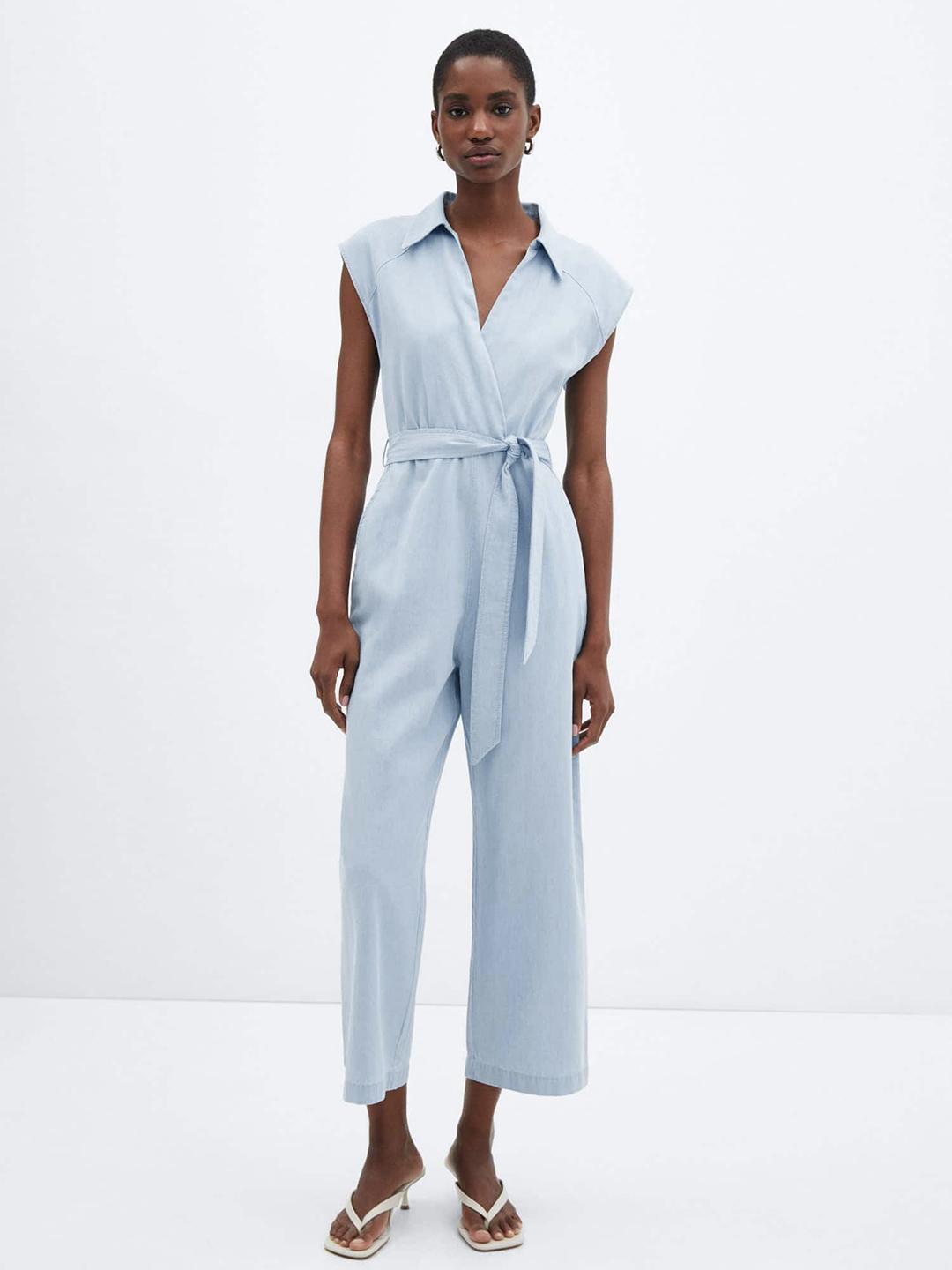 Denim Jacket Wala Jumpsuit Blue Denim Zip Up Short Sleeve Jumpsuit