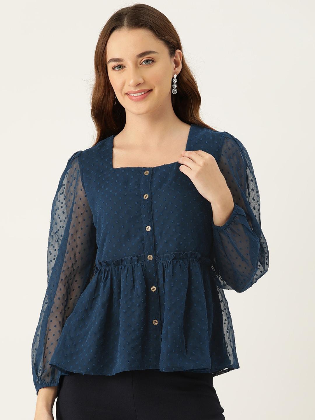 Buy Slenor Puff Sleeve Georgette Peplum Top - Tops for Women