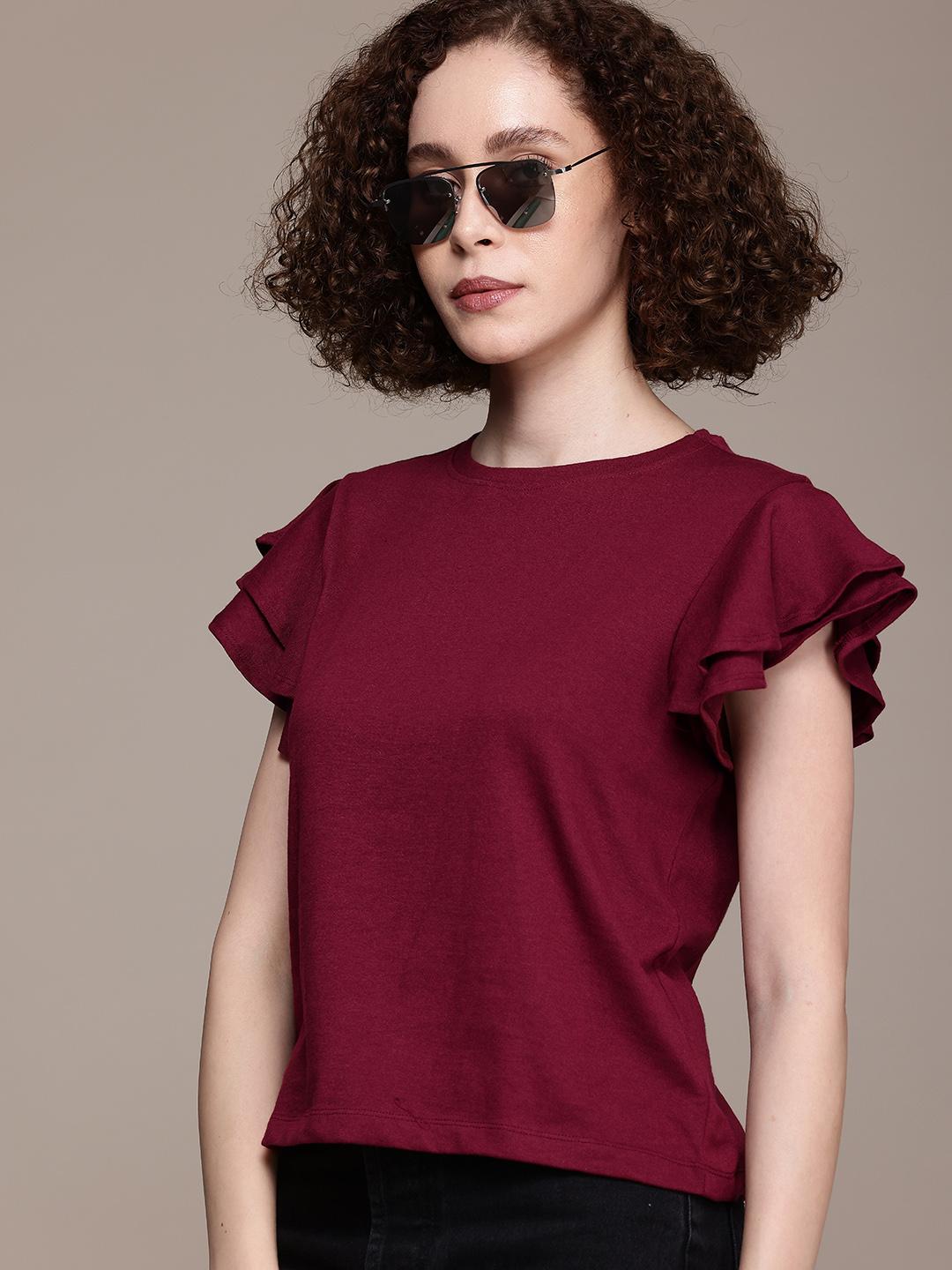 Buy The Roadster Life Co. Flutter Sleeves Ruffles Top - Tops for
