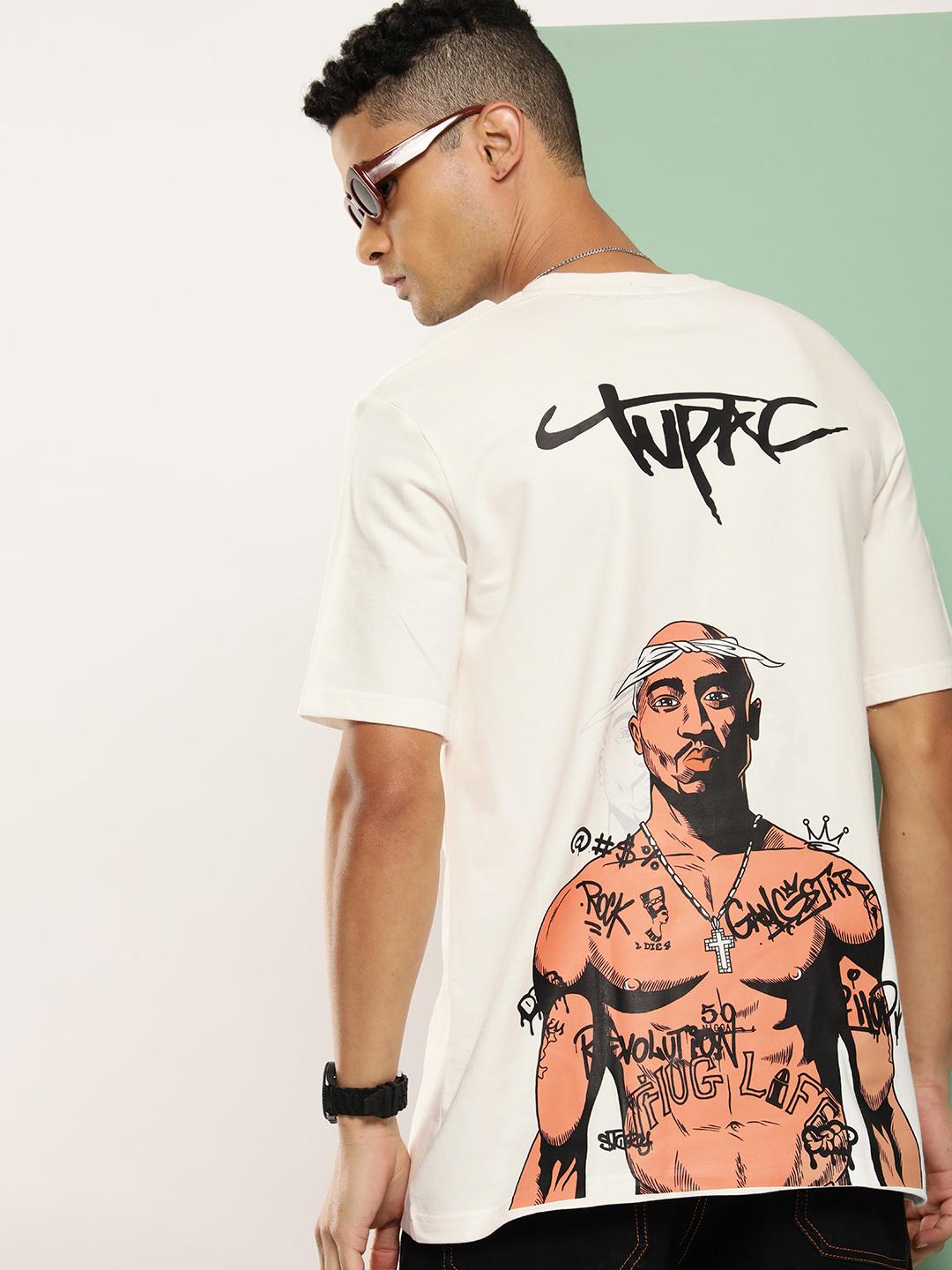 Buy HOPEPUNK Men Tupac Shakur Printed Oversized Drop-Shoulder