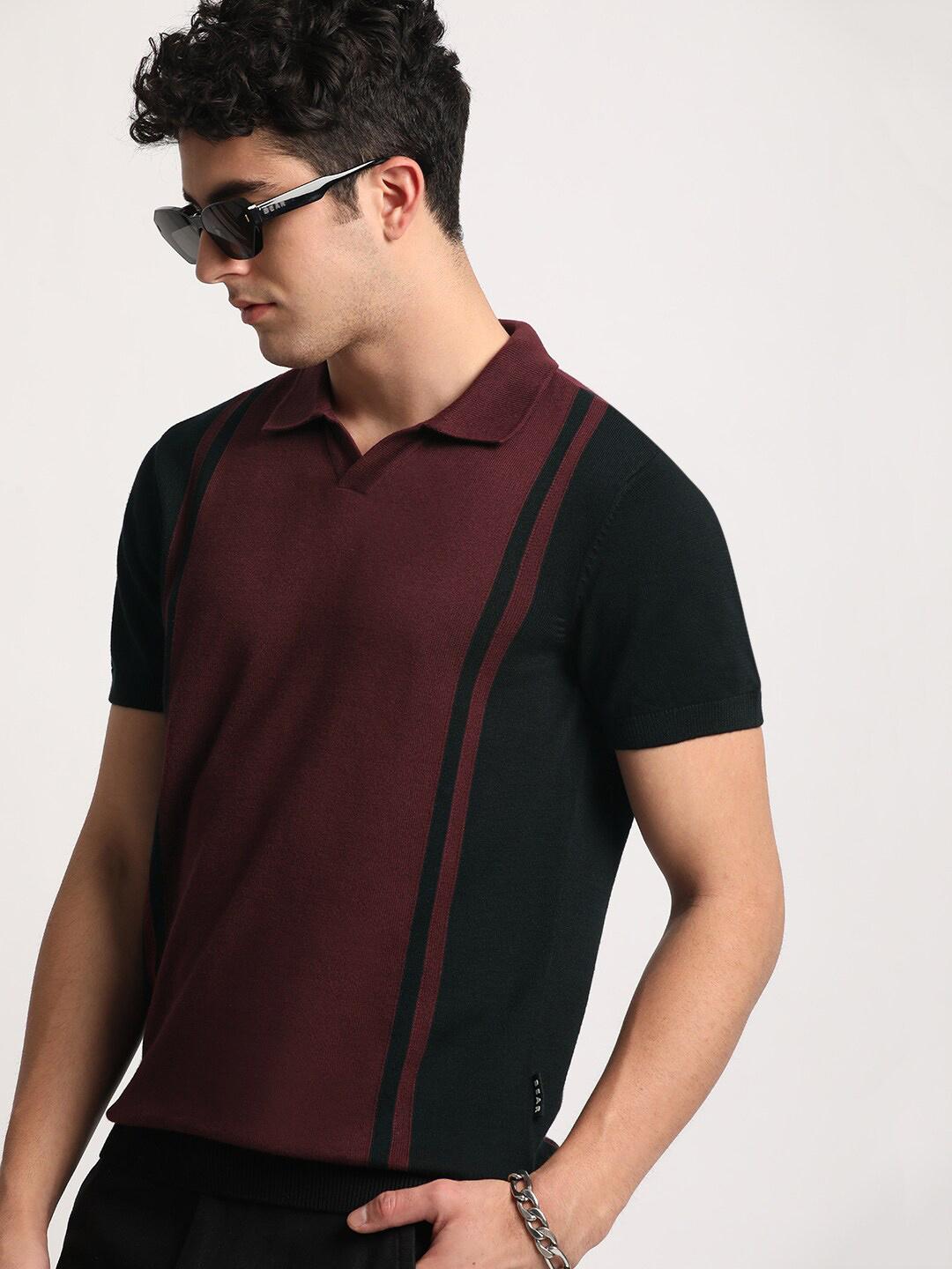 THE BEAR HOUSE Colourblocked Polo Collar Cotton Slim Fit T-shirt - Image 1