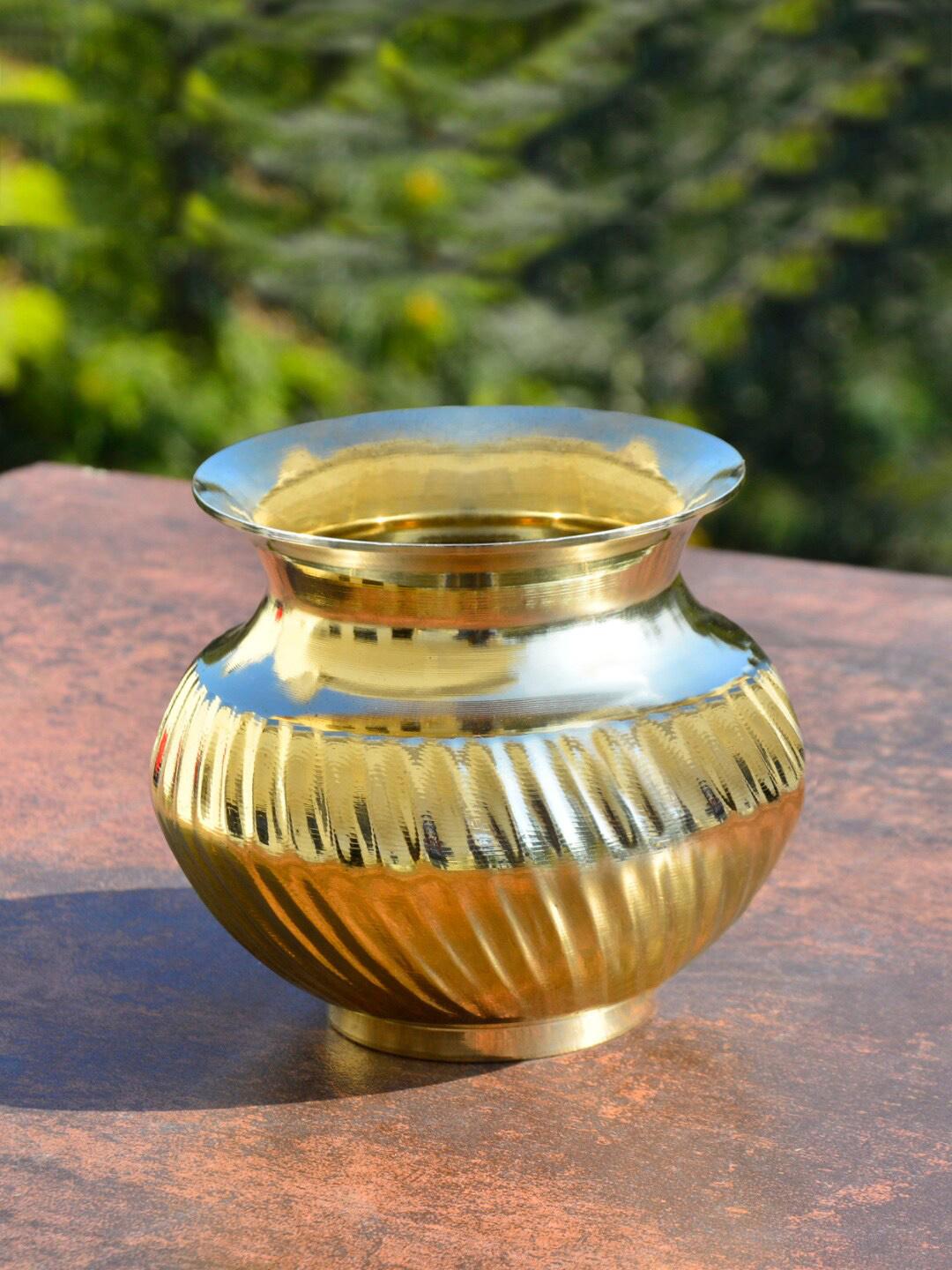 Buy StyleMyWay Gold Toned Big Brass Lota With Grooves Pooja