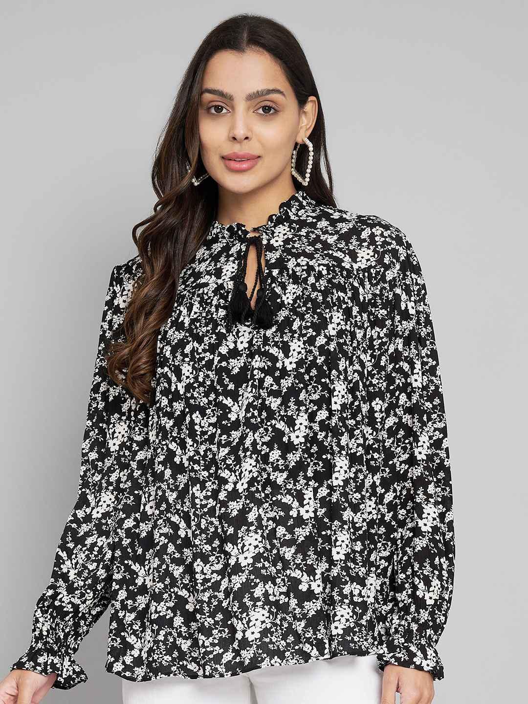 Buy Amagyaa Floral Print Tie-Up Neck Top - Tops for Women 28271822