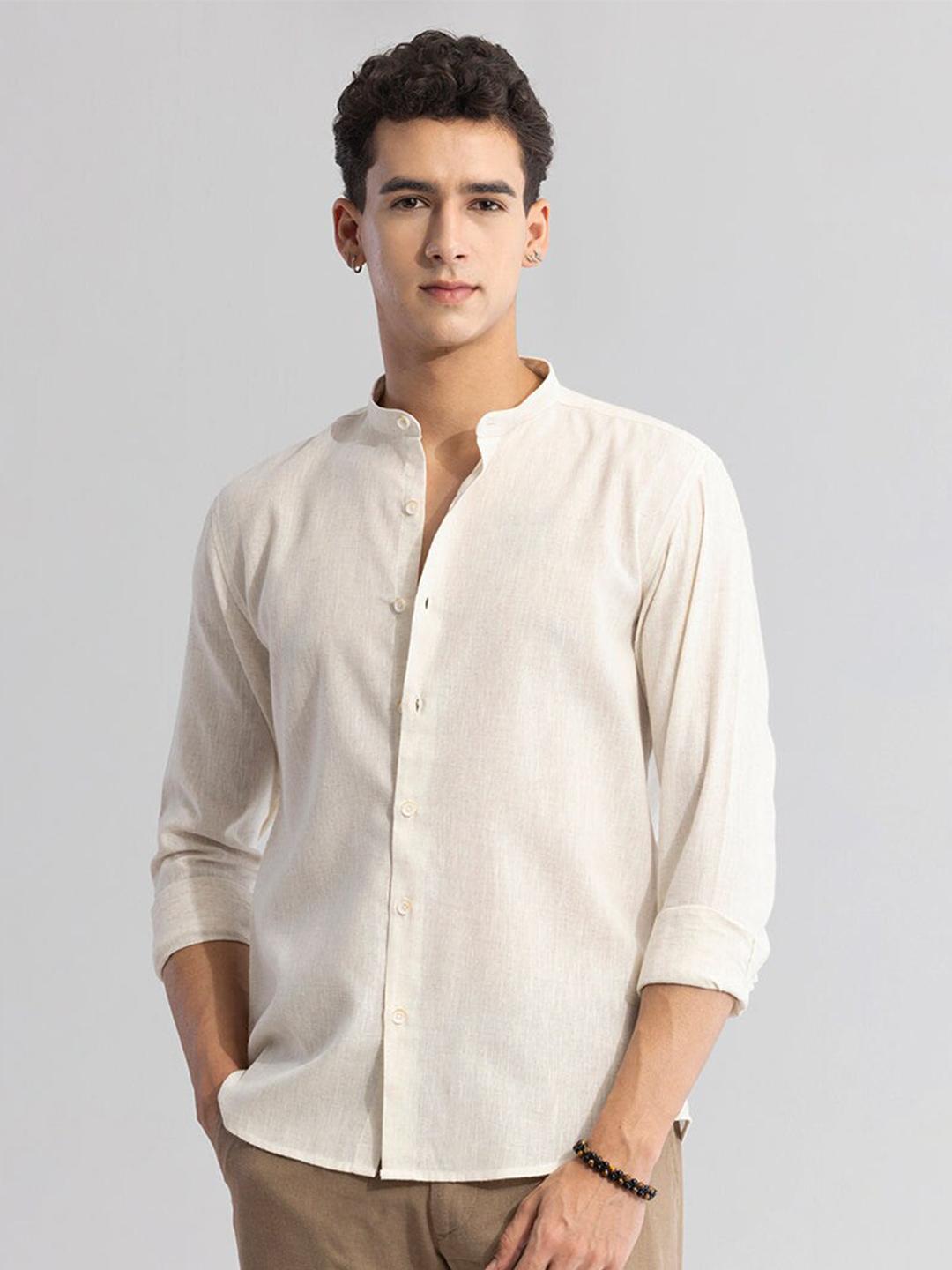 Buy Snitch Classic Slim Fit Spread Collar Linen Curved Casual