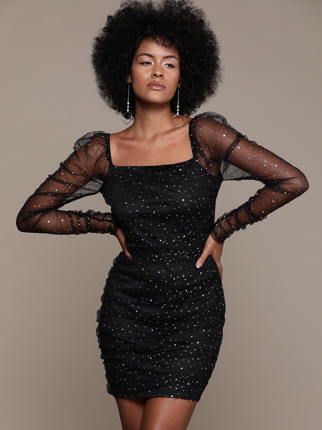 bebe bodycon dress Women's Illusion Sweater Maxi catching look Bebe Juniors Deep-v Ruffled Bodycon