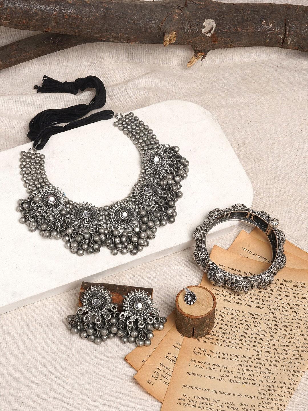 Buy TEEJH Eluru Silver-Plated Oxidized Jewellery Set Jewellery - Main Image