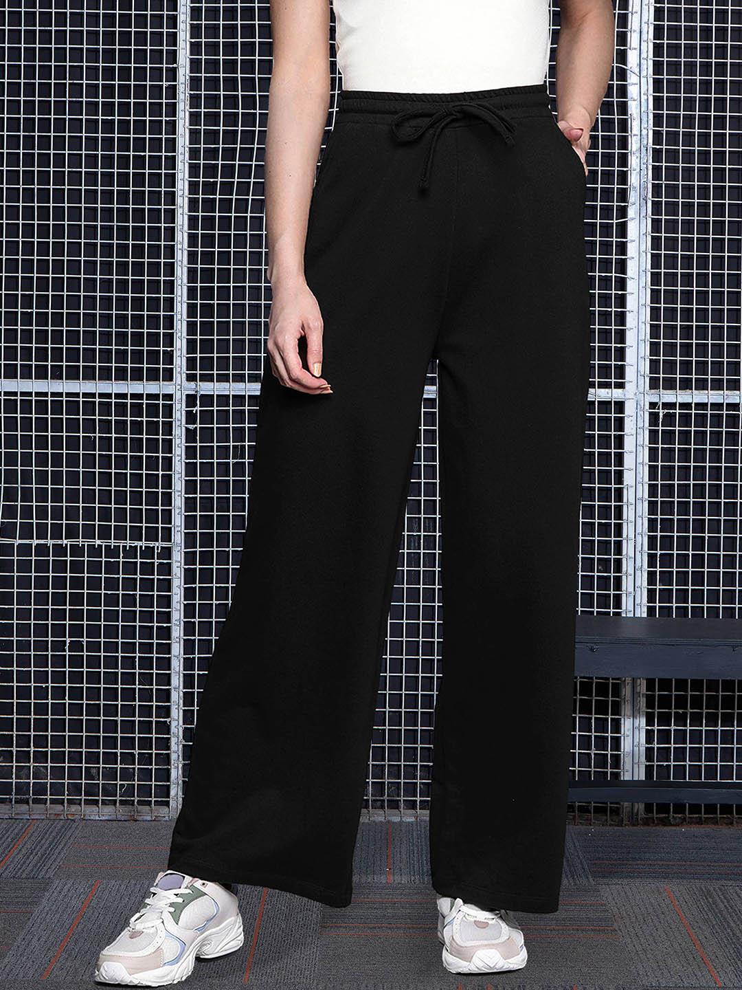 Buy SASSAFRAS Women Black Cotton Relaxed fit Track Pants Track