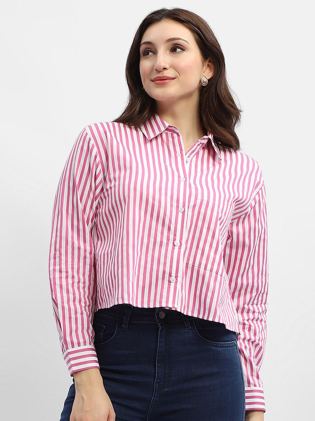 Buy Madame Vertical Striped Pure Cotton Crop Casual Shirt - Shirts