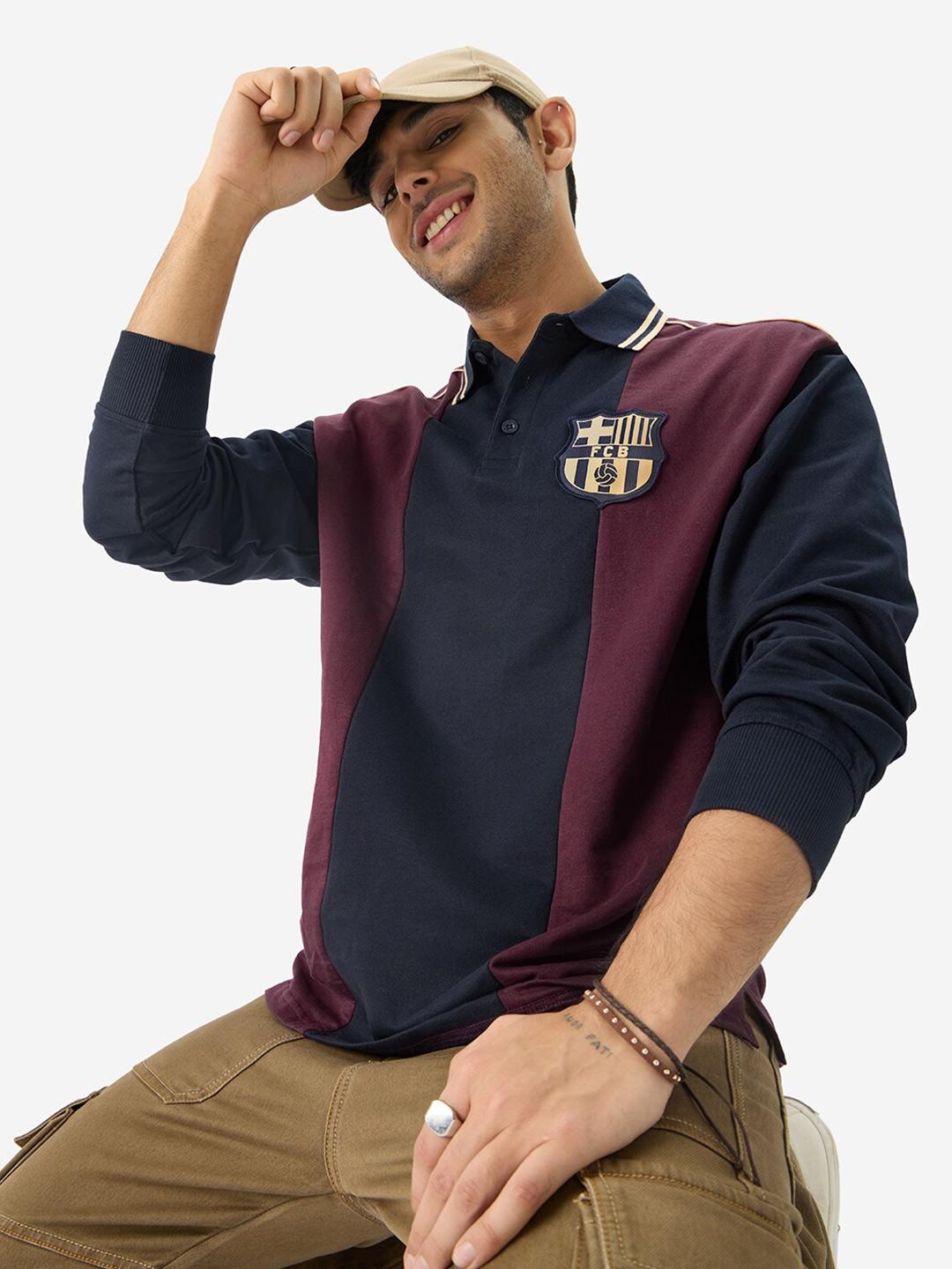 The Souled Store Men Oversized FCB Navy Blue Polos